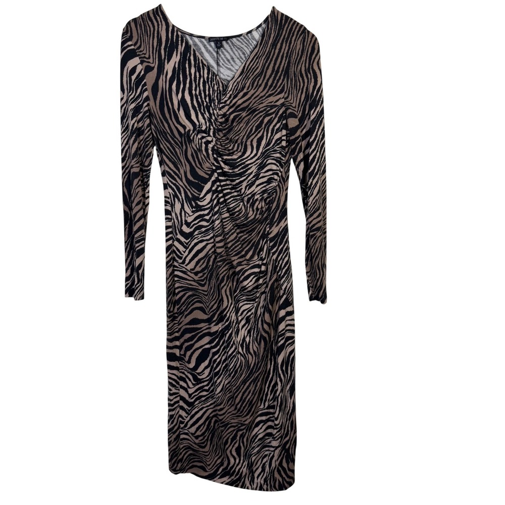 Lafayette 148 Dress‎ Size 6 Brown Black Tiger Print Long Sleeve Ruching Stretchy